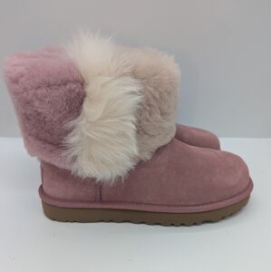UGG Classic Mini Wisp PinkDawn Suede Fur BootsWomens Size 7 *NIB*